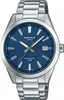 A close-up studio shot of a men's analog watch with a blue textured dial and a silver metal band. Produktbild-Vorschau