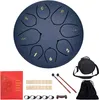 A steel tongue drum and its accessories are laid out on a white background. Produktbild-Vorschau
