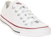A white Converse All Star sneaker with red and blue accents on the sole. Voir les images du produit