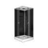 A modern, black and silver shower cabin against a white background. Produktbild-Vorschau