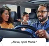 A family in a car, with the child interacting with the driver. Podgląd zdjęcia produktu