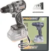 A product image showing a cordless drill and its packaging, with accessories. Voir les images du produit