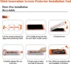 Instructions for installing a screen protector using a dust-free installation tool. Produktbild-Vorschau