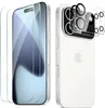 A white iPhone with screen protectors and a camera lens protector shown from the front and back. Produktbild-Vorschau