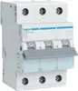 A white electrical circuit breaker with a gray lever and a blue stripe. Voir les images du produit