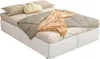 A white upholstered bed frame with a mattress, bedding, and throw blanket. Produktbild-Vorschau