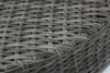 A close-up view of the woven texture of a gray outdoor furniture item, likely a lounger or sofa, showing the intricate pattern of the material and the curve of its edge. Produktbild-Vorschau