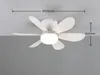 A white ceiling fan with an integrated light is mounted on a white ceiling against a gray background. Dimensions are indicated with lines and text. Anteprima dell’immagine prodotto