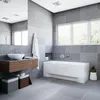 A modern bathroom with a bathtub, sink, and vanity. Produktbild-Vorschau
