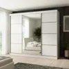 A white sliding door wardrobe with mirrored doors, reflecting a bedroom interior. Produktbild-Vorschau