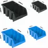 Four different sizes of storage bins are shown with dimensions labeled. Produktbild-Vorschau