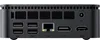 The back panel of a black mini PC is shown, displaying various ports and ventilation. The product is centered against a black background. Produktbild-Vorschau