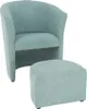 A teal armchair and matching ottoman are shown against a white background. Podgląd zdjęcia produktu