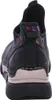 The back view of a black women's boot with a colorful patterned fabric cuff. Voir les images du produit