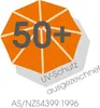 A graphic representing a sun umbrella with UV protection rating and certification. Produktbild-Vorschau
