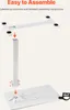 An illustration showing the assembly steps for a white adjustable height desk. Produktbild-Vorschau
