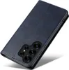 A blue leather flip cover case for a Samsung Galaxy S25 Ultra phone, shown from a diagonal angle with the camera module visible. Produktbild-Vorschau