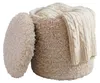 Sitzhocker Boho mit Stauraum aus Wolle in Beige, Gesamtansicht mit aufgeklapptem Deckel und darin liegendem Kissen.