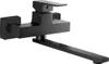 A black wall-mounted kitchen faucet with a movable spout. Produktbild-Vorschau