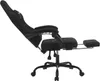 A black gaming chair with its backrest reclined and footrest extended, shown from a side angle against a white background. Produktbild-Vorschau