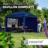 People are gathered around a blue gazebo in a backyard setting, with a grill visible in the background. Produktbild-Vorschau