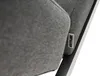 A close-up of a gray upholstered chair with a silver frame, showing a brand tag. Produktbild-Vorschau