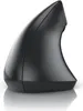 A black ergonomic vertical mouse is shown from the side on a white background. Produktbild-Vorschau
