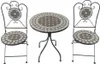 A garden furniture set consisting of a round mosaic table and two mosaic chairs, all made of metal with a mosaic tabletop and seat. Produktbild-Vorschau
