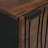 A close-up view of the corner of a wooden sideboard with a black handle. Podgląd zdjęcia produktu