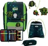 A collection of school supplies, including a backpack, pencil case, and drawstring bag, all featuring a pixelated robot design. Anteprima dell’immagine prodotto