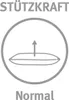 A graphic illustrating support strength with an arrow pointing upwards from a cushion-like shape, accompanied by German text. Produktbild-Vorschau