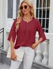ASKSA Damen Bluse 3/4 aermel Plissee Rundhals Chiffon Produktbild-Vorschau 2