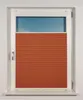 A window with orange blinds covering the lower half and a blue sky visible through the upper half. Produktbild-Vorschau