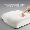 A finger presses into a soft, white cushion, demonstrating its elasticity and comfort. Text overlays describe the product's features. Náhled obrázku produktu