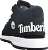 The back view of a black Timberland boot with a white sole and white branding. Voir les images du produit