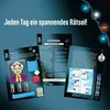 A promotional image for a KOSMOS Die drei ??? Advent calendar, featuring multiple pages of the calendar and festive Christmas lights. Voir les images du produit