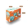 A product box for a toy hairdresser set, with dimensions indicated. Voir les images du produit