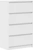 A white chest of drawers with four drawers, shown from a three-quarter angle. Anteprima dell’immagine prodotto