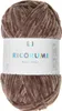 A ball of brown chenille yarn with a white label. Produktbild-Vorschau
