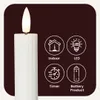 A close-up of a white LED candle with four circular icons and text describing its features. Podgląd zdjęcia produktu