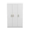 A white wardrobe with three doors and wooden handles, presented against a white background. Voir les images du produit