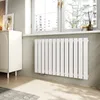 A modern living room with a white radiator under a window. Produktbild-Vorschau