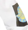 A close-up view of a white garment with a patch on the sleeve. Produktbild-Vorschau