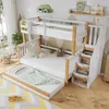 A children's bunk bed with a pull-out trundle bed, set up in a bedroom with decorative wall art and a window view. Anteprima dell’immagine prodotto