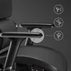 Close-up of an adjustable armrest on a black ergonomic office chair, with icons illustrating adjustment options. Anteprima dell’immagine prodotto