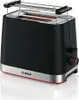 A black and silver Bosch toaster with a chrome rack on top, shown on a white background. Voir les images du produit