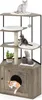 A multi-level cat tree with a built-in cabinet, featuring platforms, scratching posts, and a cat hole. Podgląd zdjęcia produktu