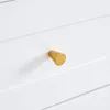 A close-up shot of a gold-colored drawer knob on a white cabinet. Náhled obrázku produktu