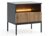 A product shot of a modern nightstand with a slatted drawer front and integrated LED lighting. Produktbild-Vorschau