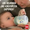 A baby drinking from a NUK bottle, with text overlay. Produktbild-Vorschau